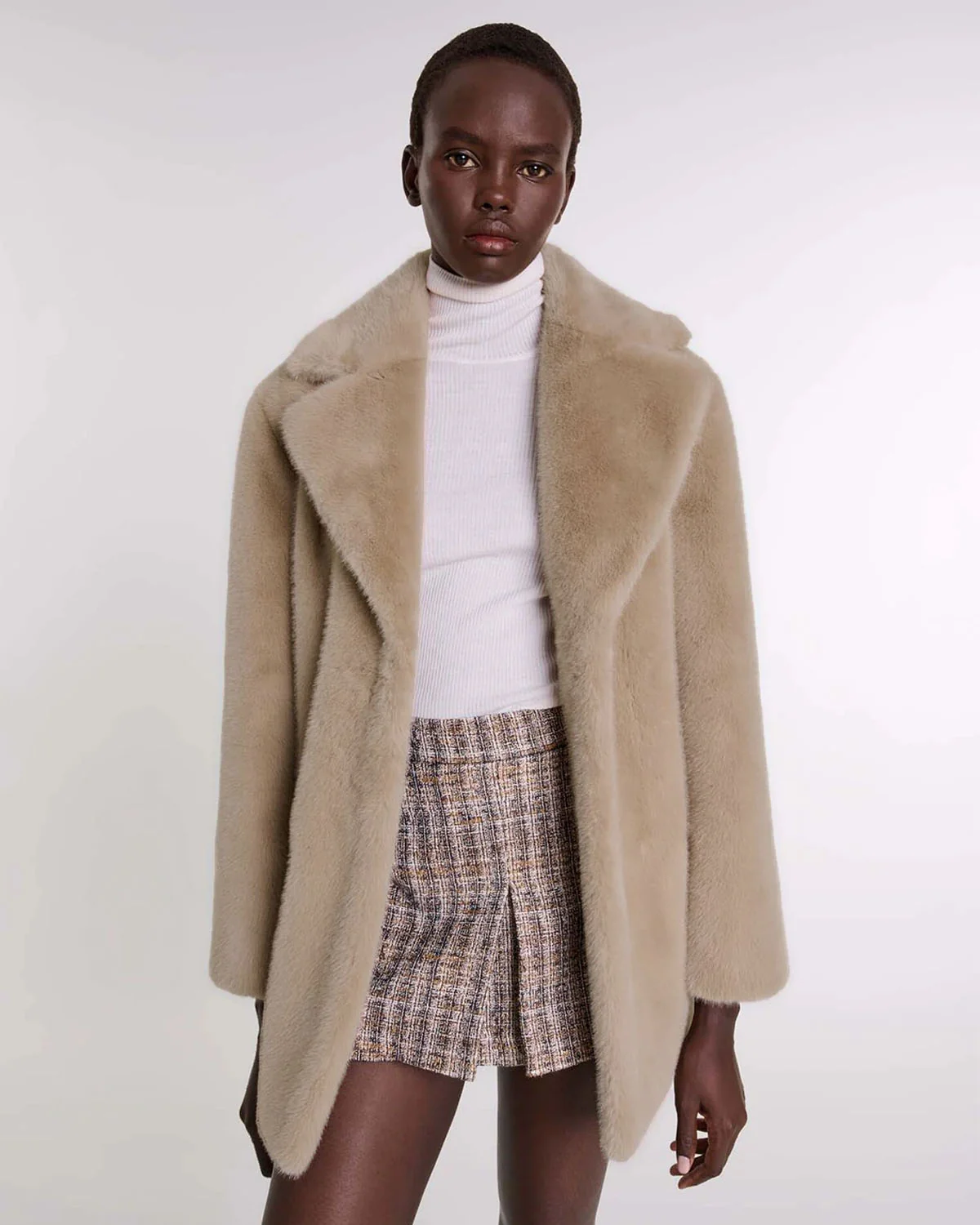 Beige Belted Fur Jacket - Image 2