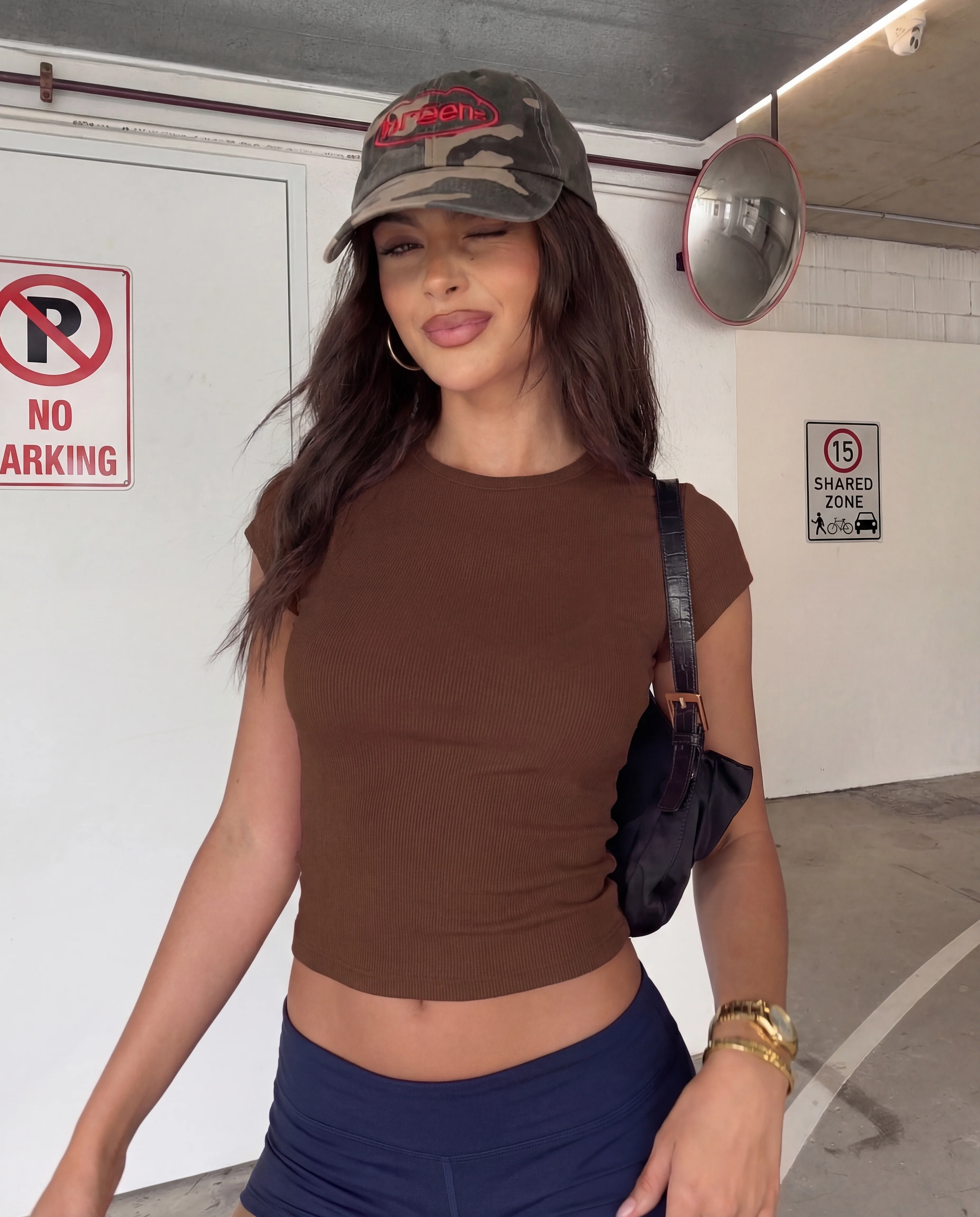 Brown Ribbed Fitted Top - Image 2