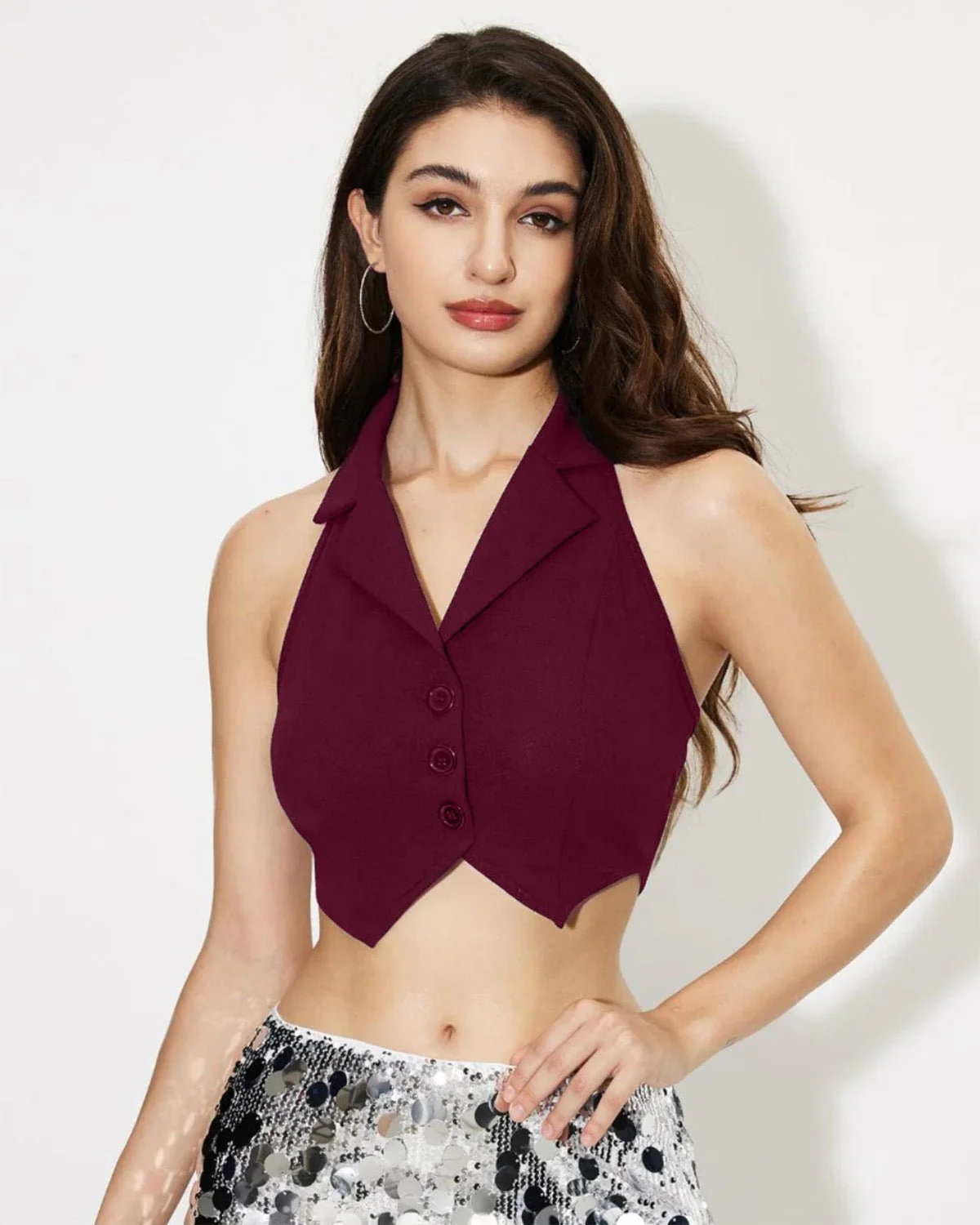Cropped Vest Top - Maroon