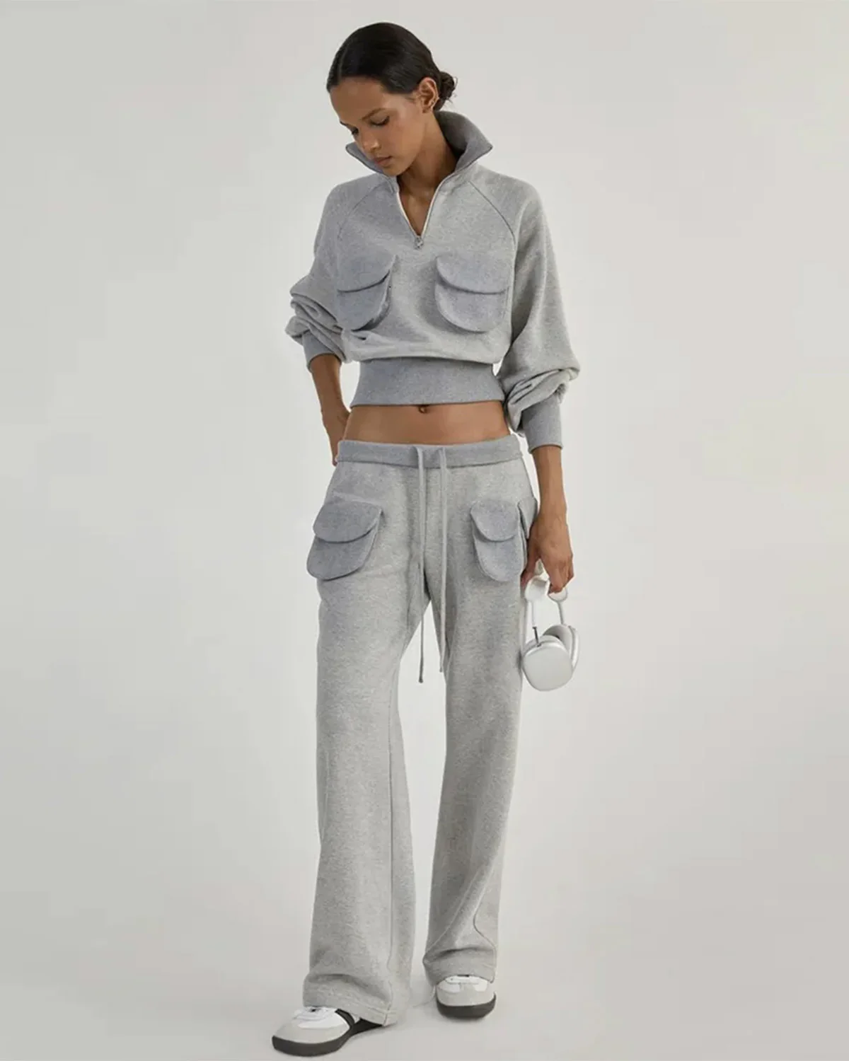 Light Grey Melange Utilitarian Sweat Set